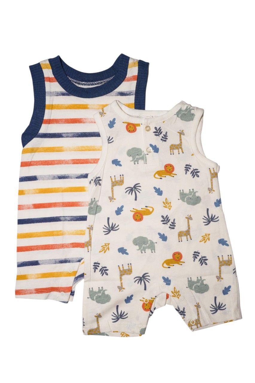 Bambimici - 2pc-Set - Liam Sleeveless Jungle Printed Baby Bodysuit - Multicolor