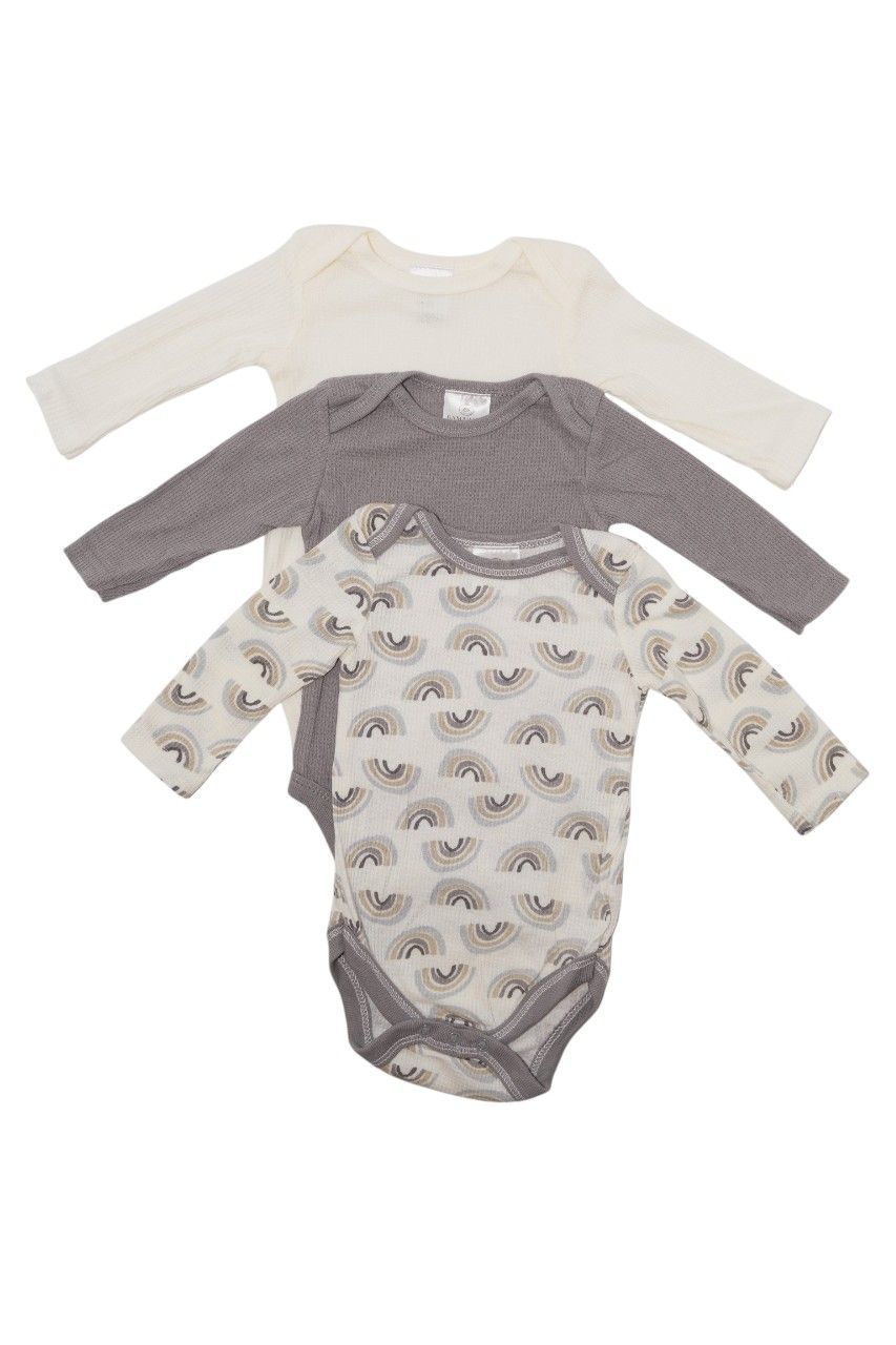 Bambimici - 3pc-Set - Long Sleeve Rainbow Print Baby Bodysuit - Multicolor