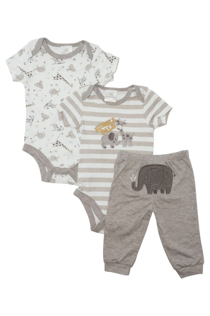 Bambimici - 3pc-Set - Animal Jungle Print Bodysuit With Pyjama - Multicolor