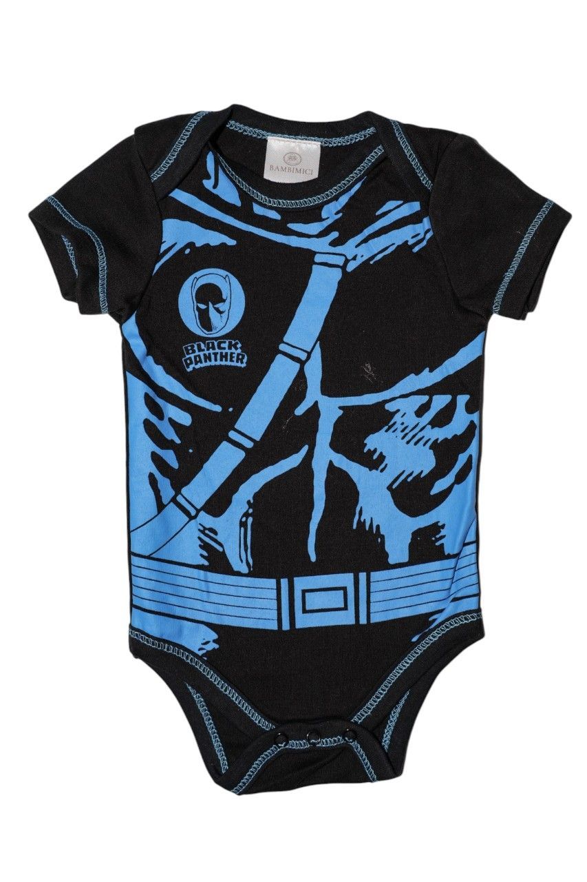 Bambimici - Boy's Black Panther Printed Short Sleeves Onesie - Black/Blue