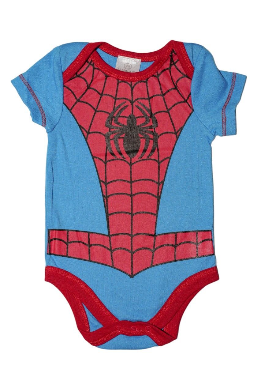 Bambimici - Boy's Spiderman Printed Short Sleeves Onesie - Blue/Red