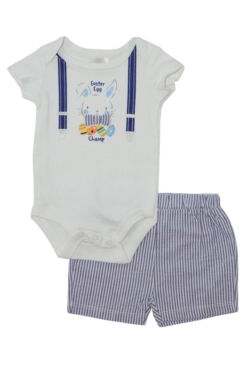 Bambimici - 2pc-Set - Boy's Amir Easter Rabbit Printed Bodysuit & Shorts