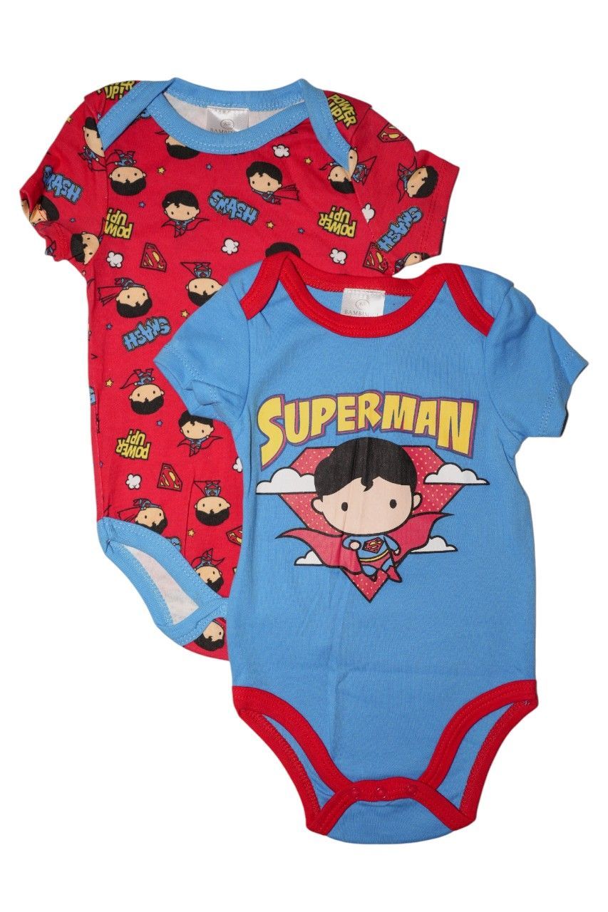 Bambimici - 2pc-Set - Boy's Superman Printed Short Sleeves Bodysuit - Multicolor