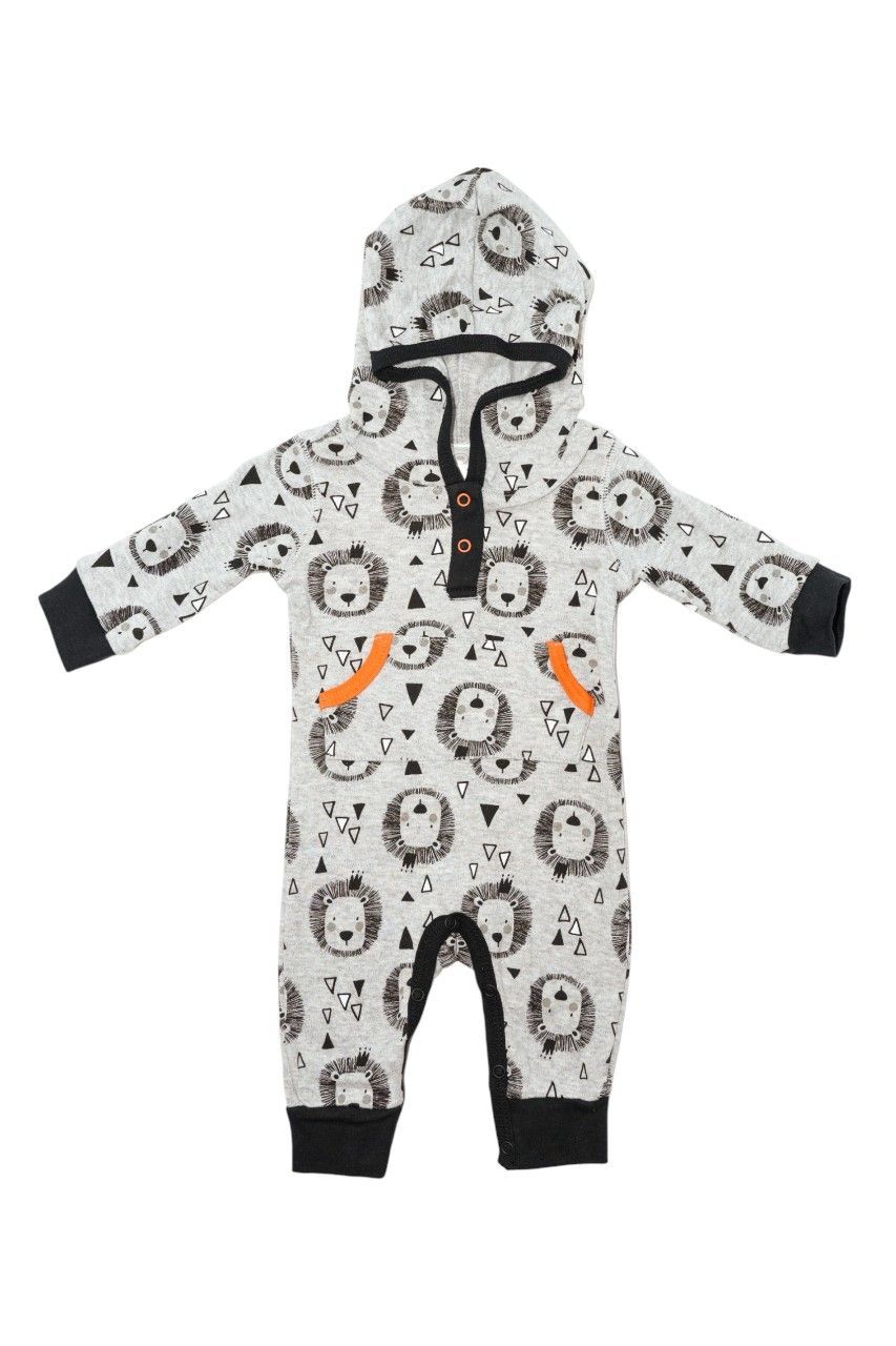 Bambimici - Baby' Lion Printed Bodysuit With Hoodie - Grey