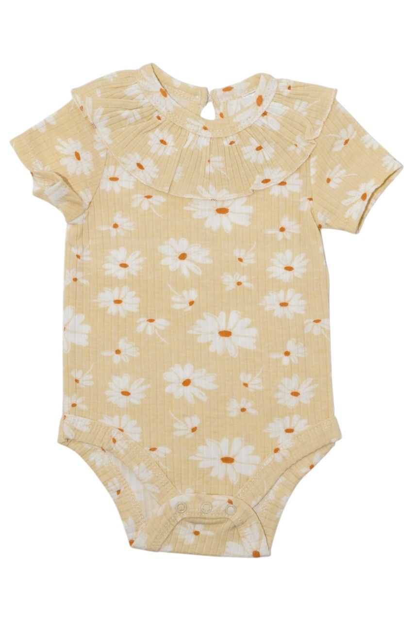 Bambimici - Daisy Flower Print Short Sleeve Bodysuit - Light Peach