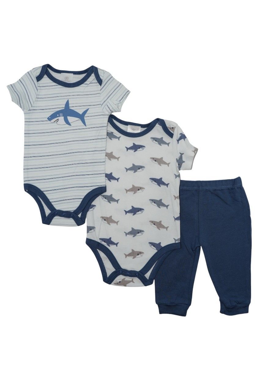 Bambimici - Shark Print Short Sleeve With Pyjama 3Pc Set - Blue