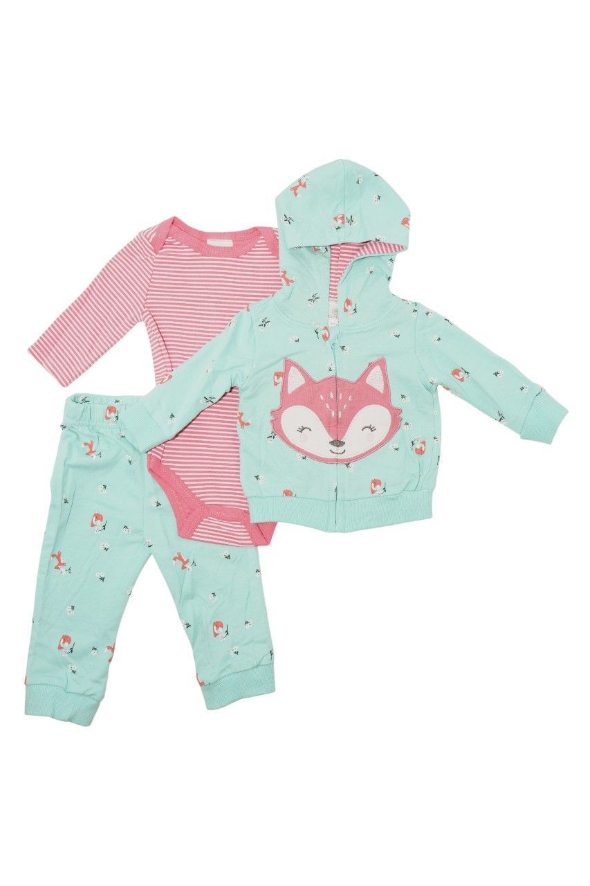 Bambimici - 3pc-Set - Baby Fox Printed Hoodie Set