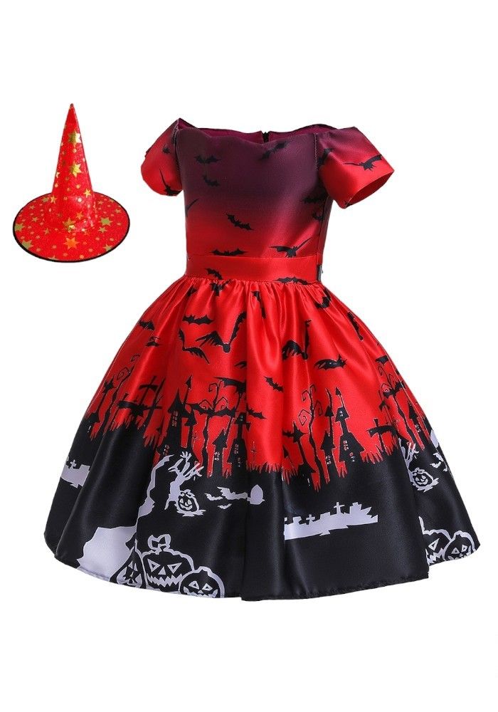 D' Daniela - Halloween Print Off-Shoulder Dress - Red