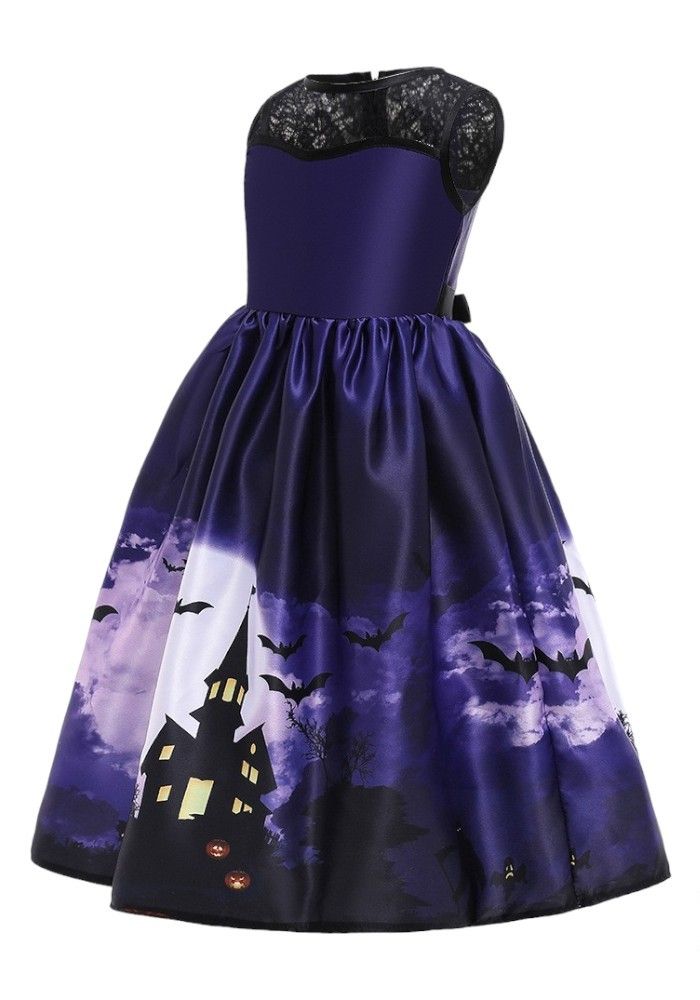 D' Daniela -  Halloween Printed Sleeveless Dress - Dark Purple