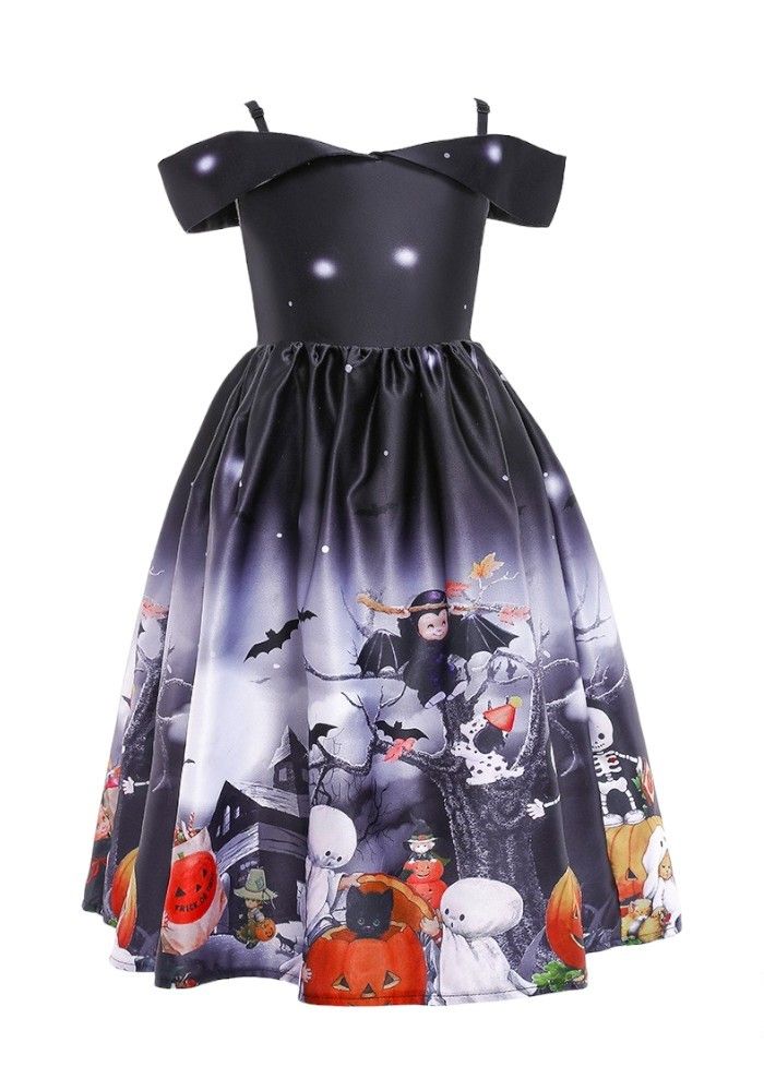 D' Daniela - Halloween Printed Off-Shoulder Dress - Black