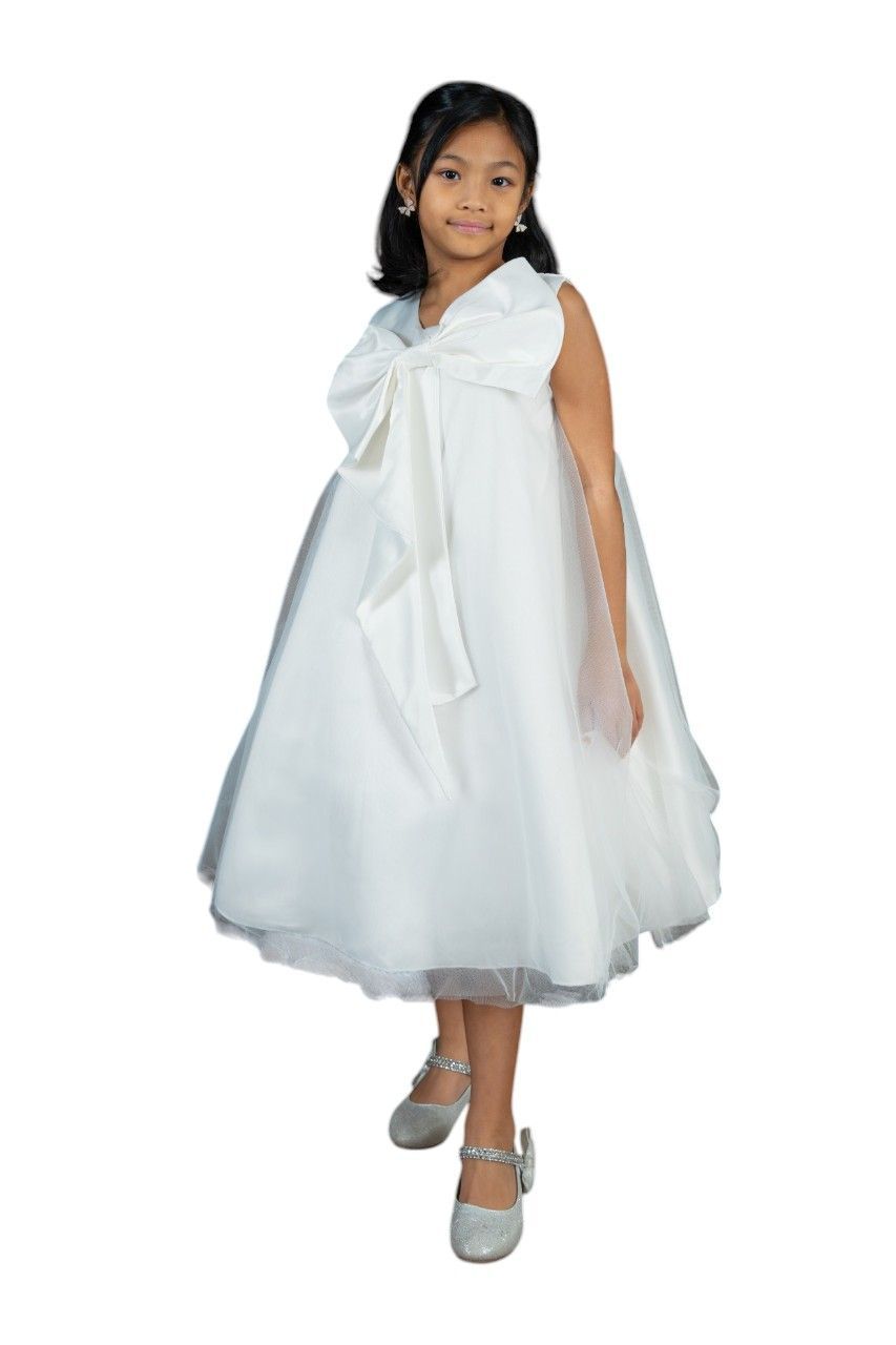 D' Daniela - Girl's Bows And Flow Dress - White