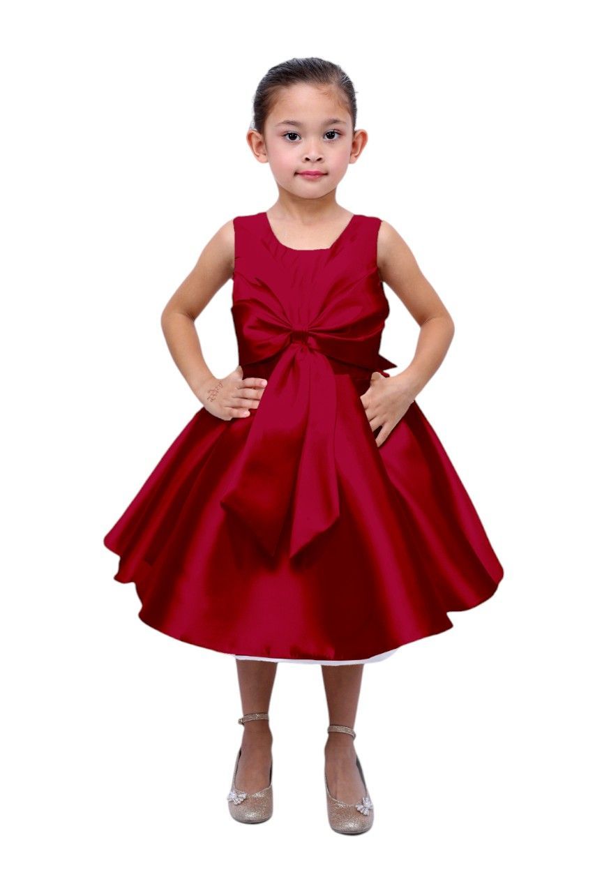 D' Daniela - Girl's Fluffy Bow Party Dress - Burgundy