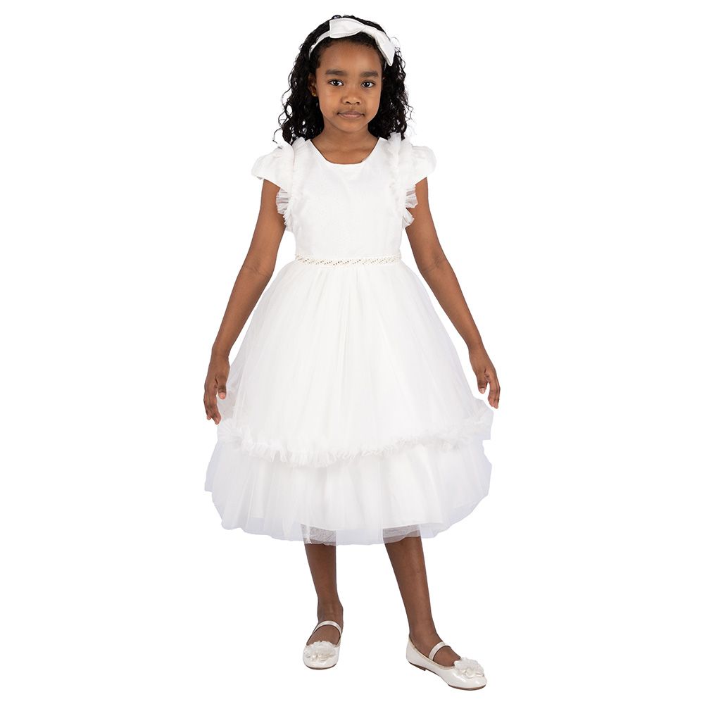 Ddaniela - Eleanor Party Dress with Headband - White