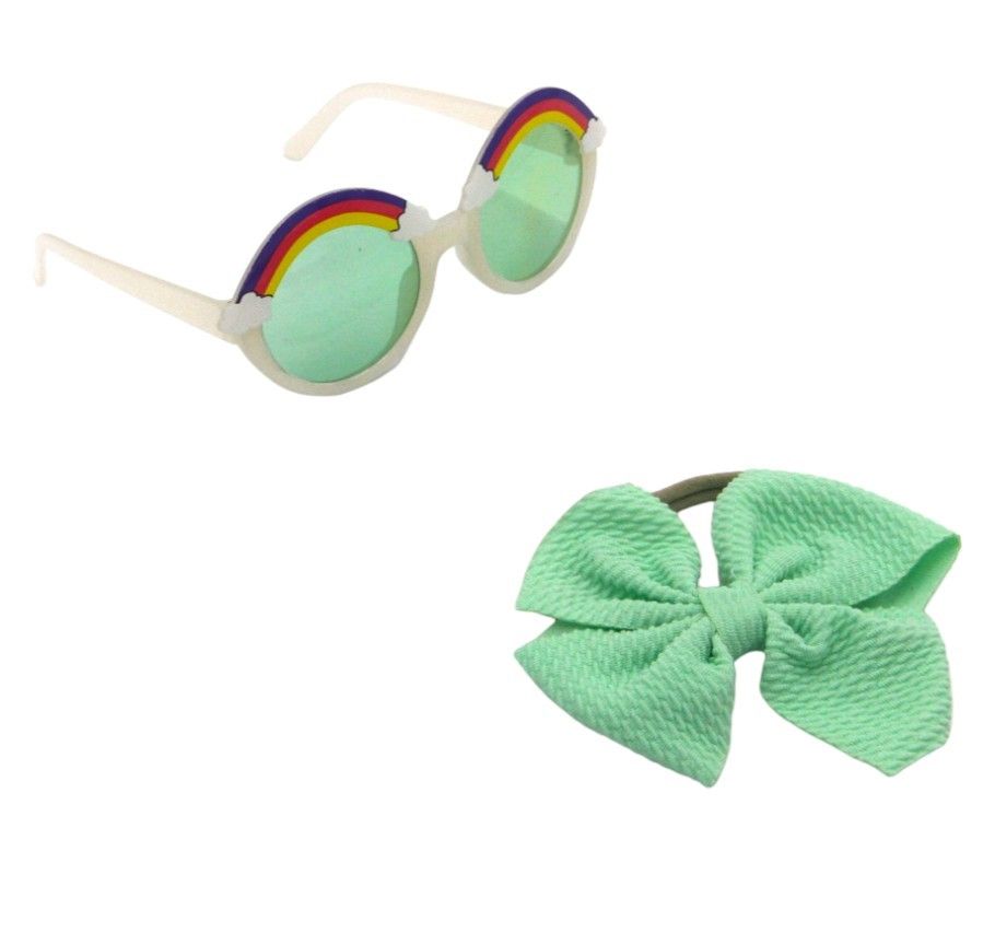 D' Daniela - Anaya Rainbow Glasses & Bow Barrette Ponytail Set - Light Green