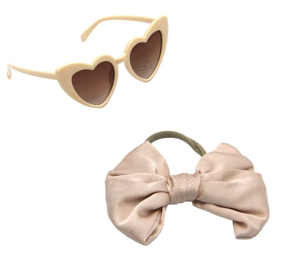 D' Daniela - Athena Glasses & Bow Barrette Ponytail Set - Beige