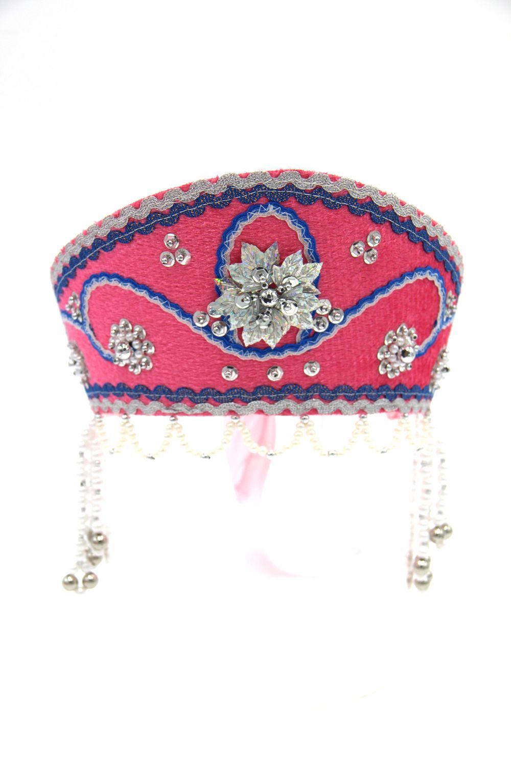 D' Daniela - Women's Traditional Headdress Kokoshnik - Pink with Blue Braid