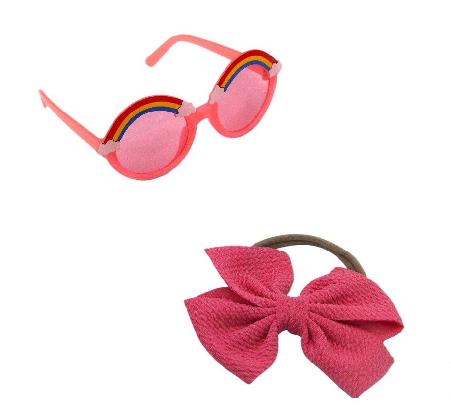 D' Daniela - Anaya Rainbow Glasses & Bow Barrette Ponytail Set - Pink