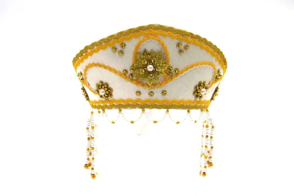 D' Daniela - Women's Traditional Headdress Kokoshnik - White with Yellow