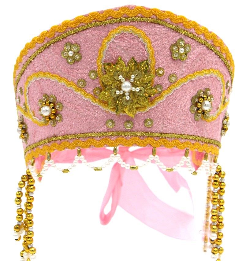 D' Daniela - Women's Traditional Headdress Kokoshnik - Light Pink With Gold Beads