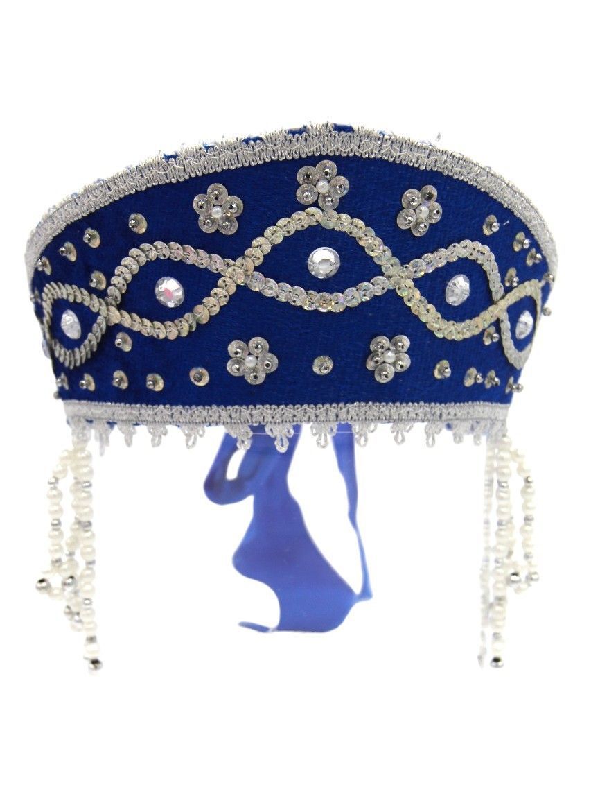 D' Daniela - Women's Traditional Headdress Kokoshnik - Blue With Silver Braid