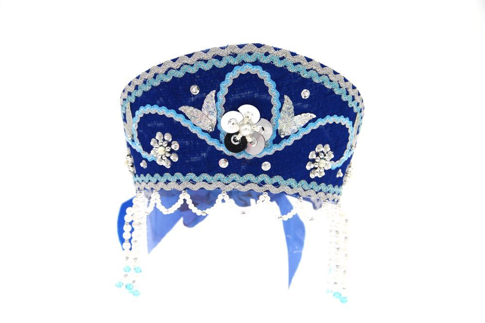 D' Daniela - Women's Traditional Headdress Kokoshnik - Blue W/ White Beads