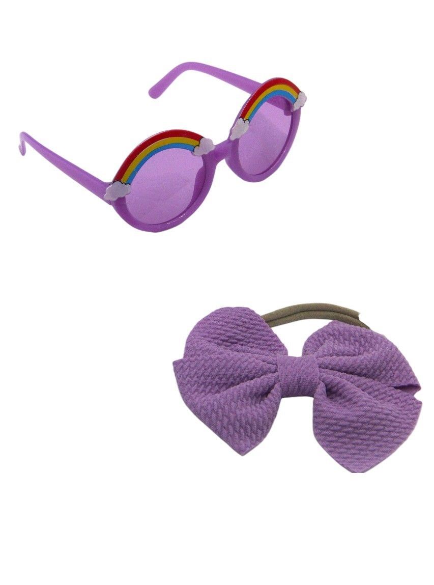 D' Daniela - Anaya Rainbow Glasses & Bow Barrette Ponytail Set - Purple