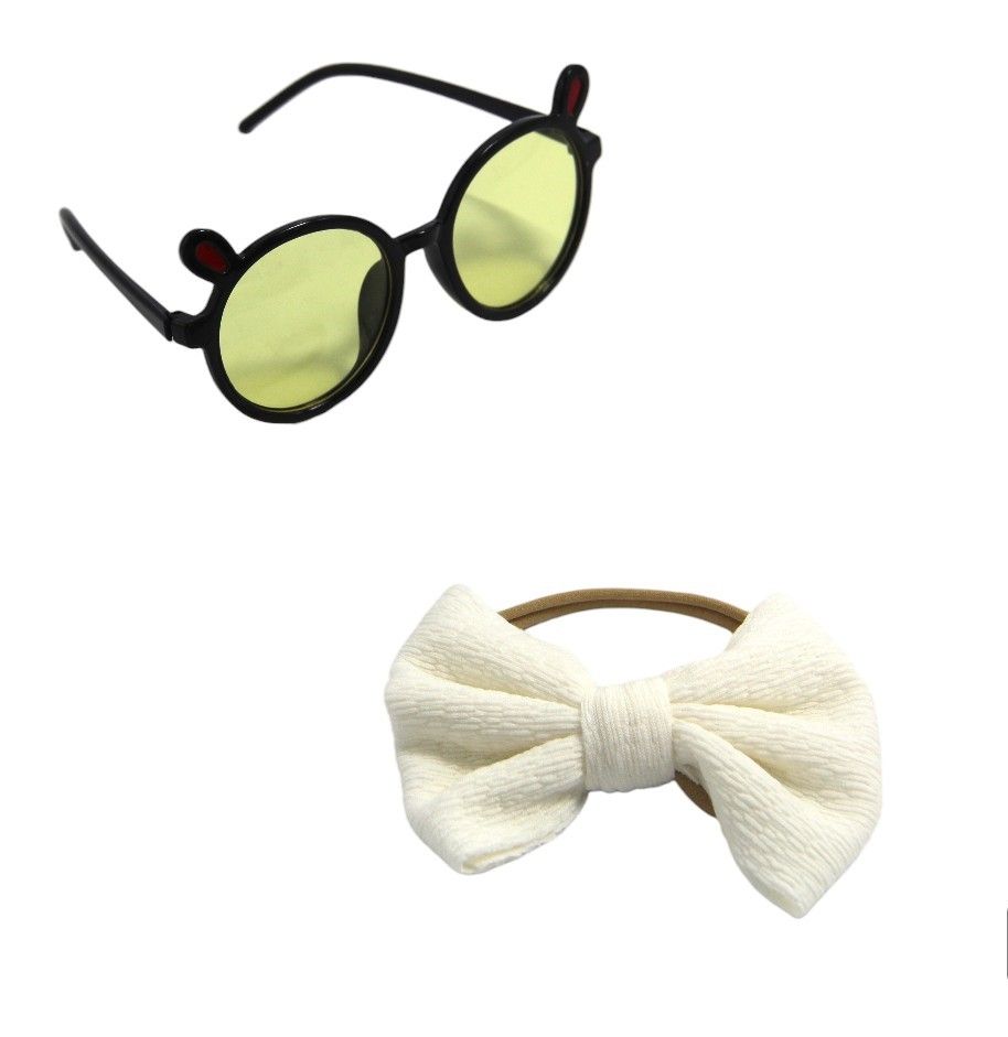 D' Daniela - Layla Glasses & Bow Barrette Ponytail Set - White