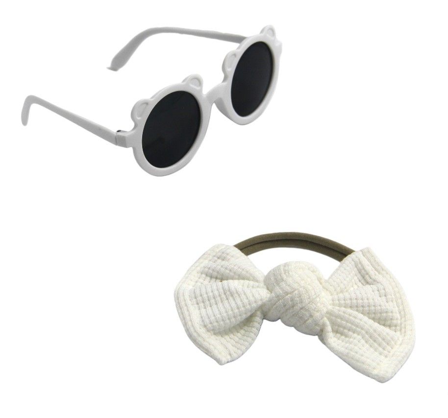 D' Daniela - Romina Glasses & Bow Barrette Ponytail Set - White