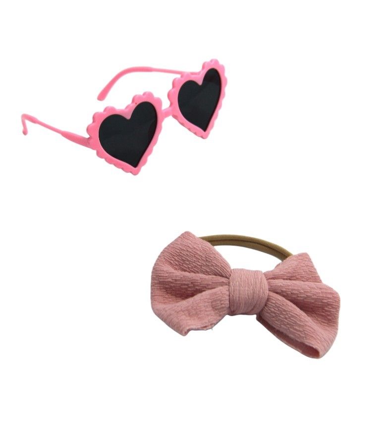 D' Daniela - Aisha Glasses & Bow Barrette Ponytail Set - Pink