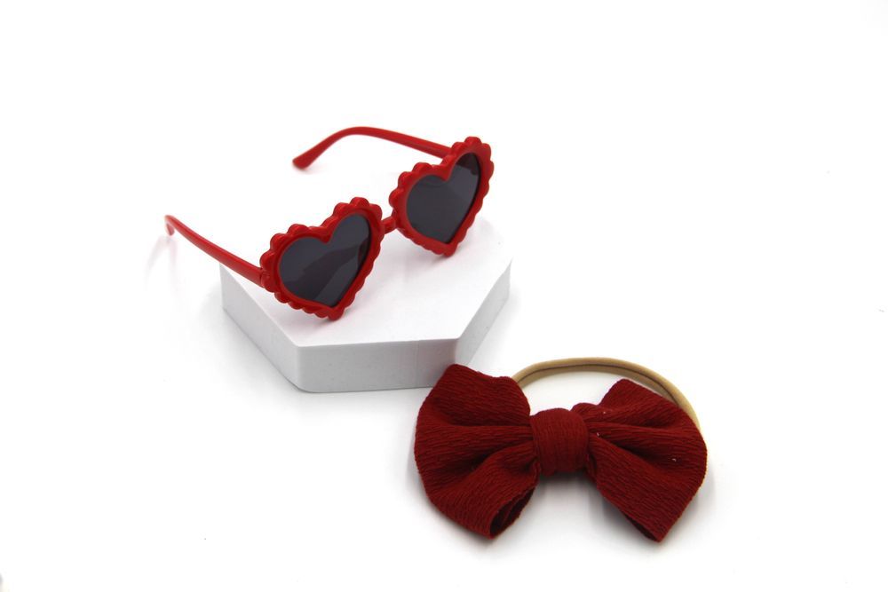 D' Daniela - Glasses and Bow Barrette Ponytail Set - Burgundy