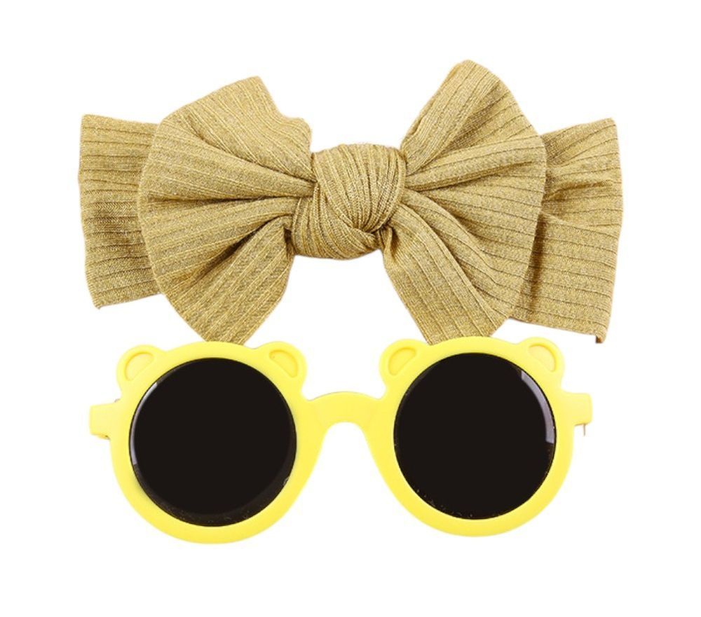 D' Daniela - Leila Glasses & Bow Barrette Ponytail Set - Yellow