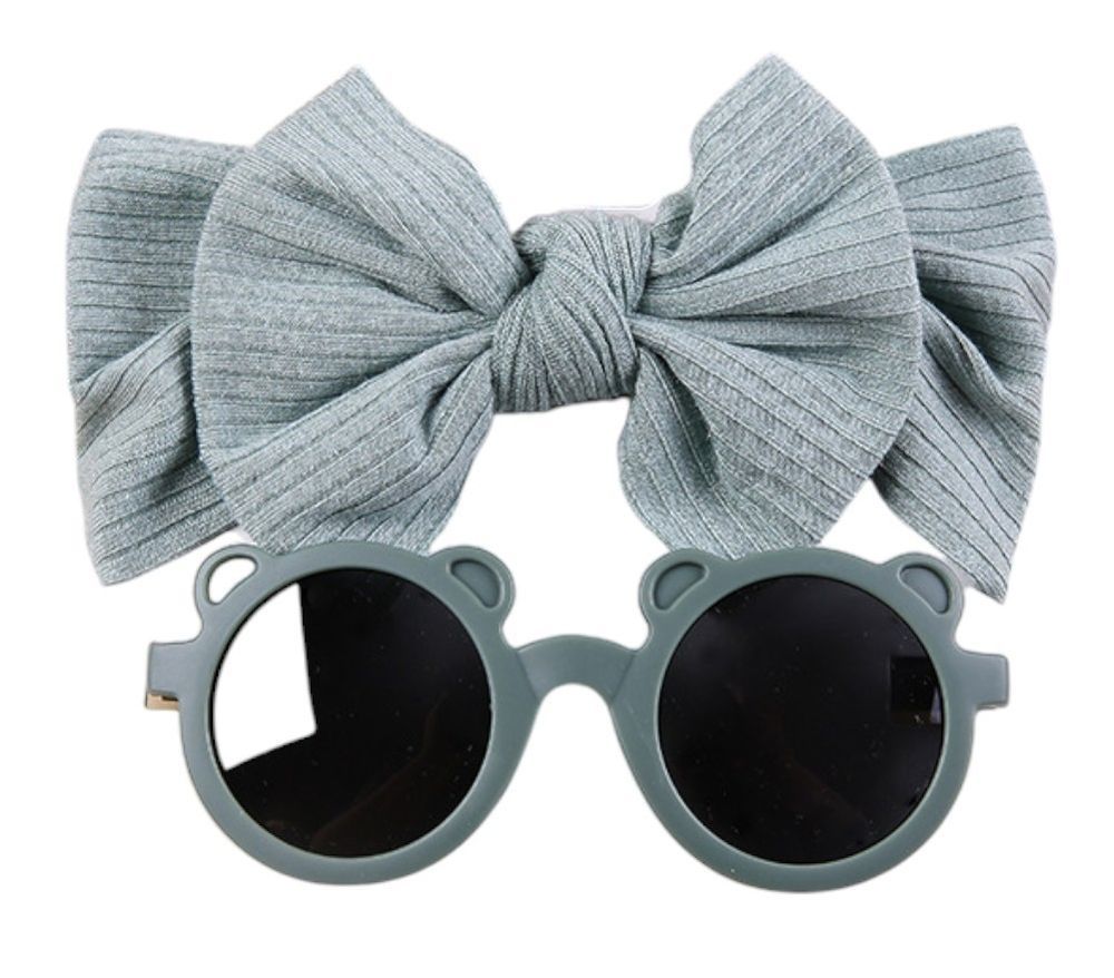 D' Daniela - Leila Glasses & Bow Barrette Ponytail Set - Bluish Grey