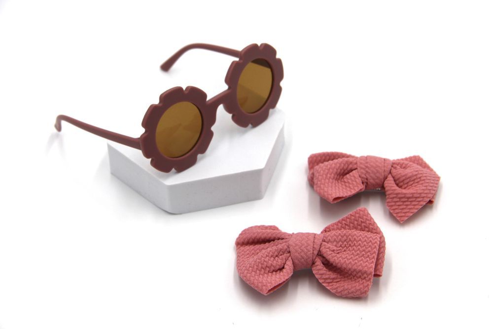 D' Daniela - Dana Glasses and Bow Barrette Clip Set - Dark Pink