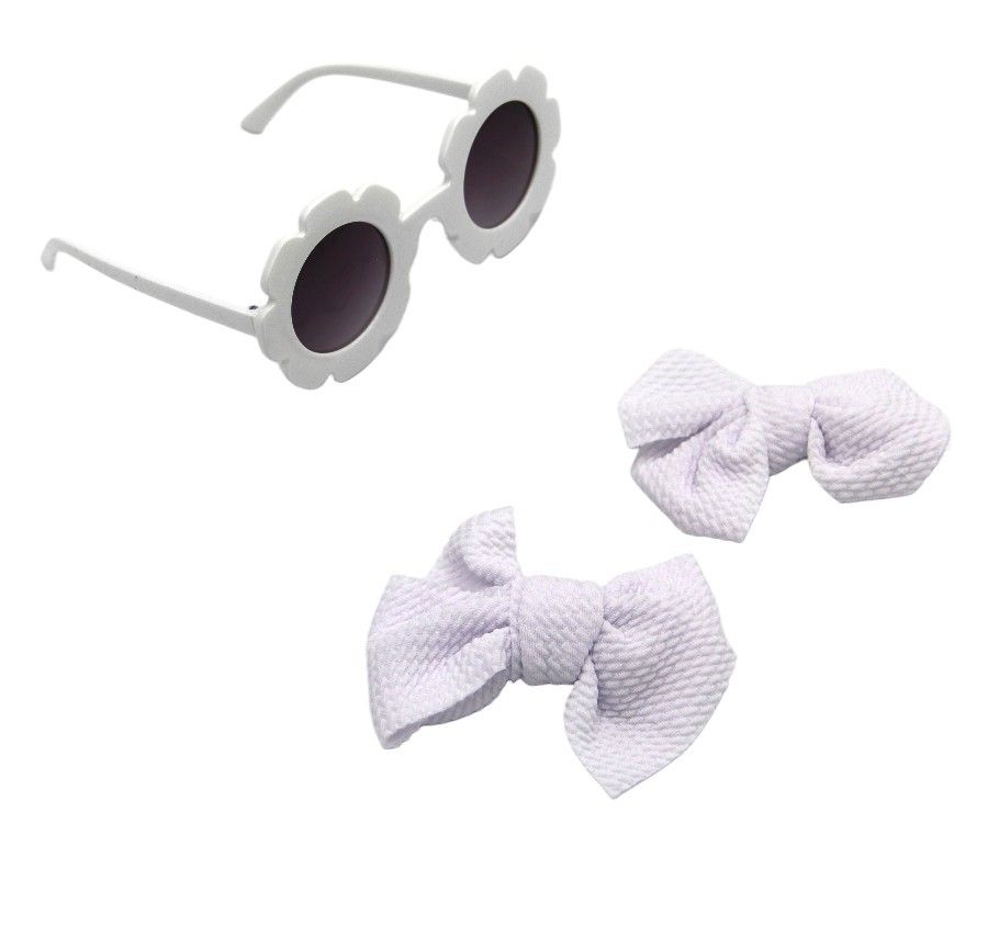 D' Daniela - Dana Glasses & Bow Barrette Clip Set For Babies & Girls - White