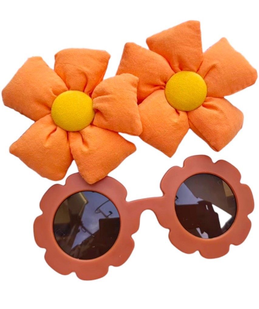 D' Daniela - Aida Glasses And Flower Shaped Clip Set - 3pcs - Orange