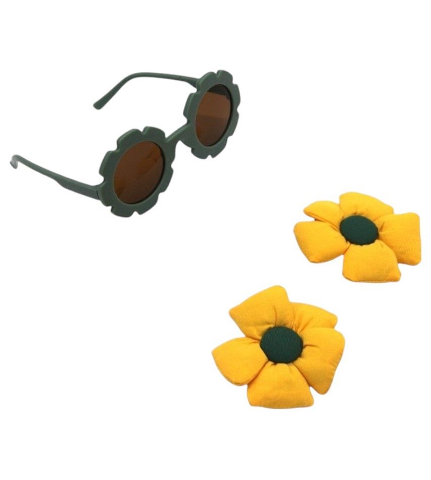 D' Daniela - Aida Glasses And Flower Shaped Clip Set - Yellow - 3 Pcs