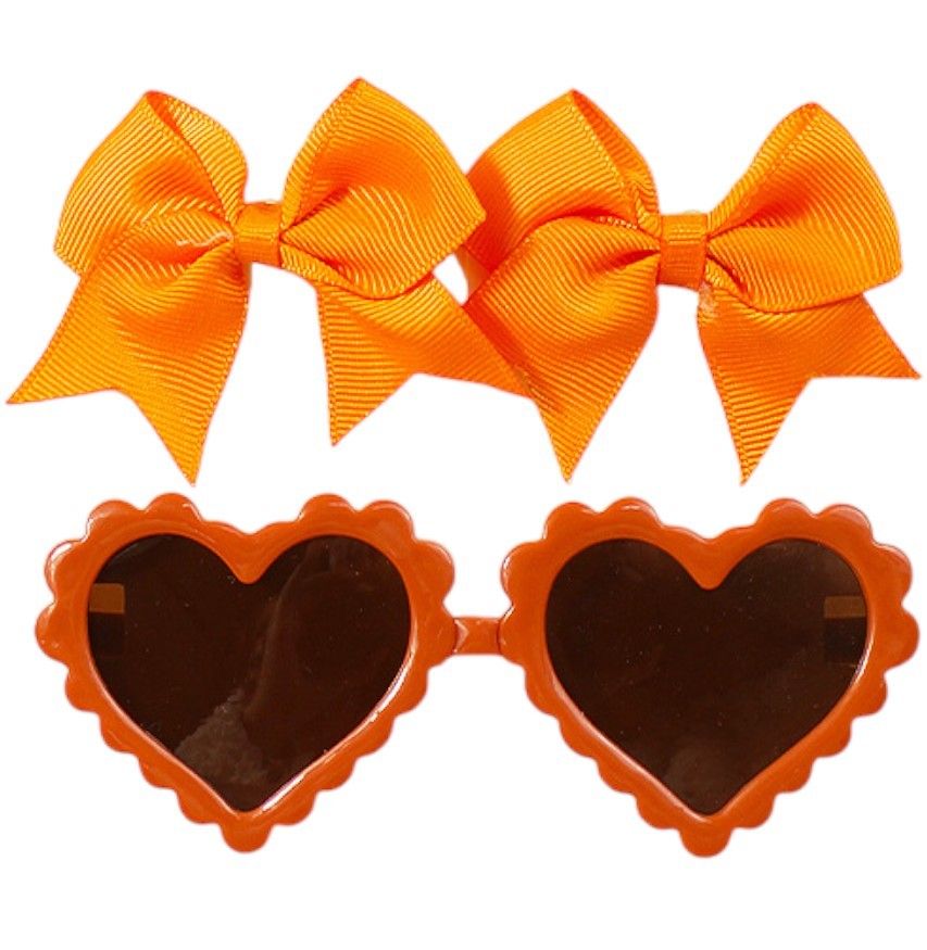 D' Daniela - Yasmin Heart Shaped Glasses And Bow Barrette Clip Set - 3pcs - Orange