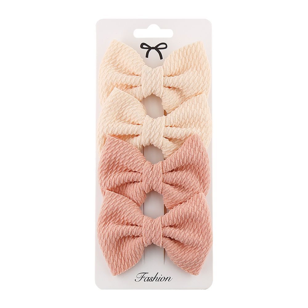 D' Daniela - Nisha Ribbon Bow Clip Set For Babies & Girls - Cream & Pink