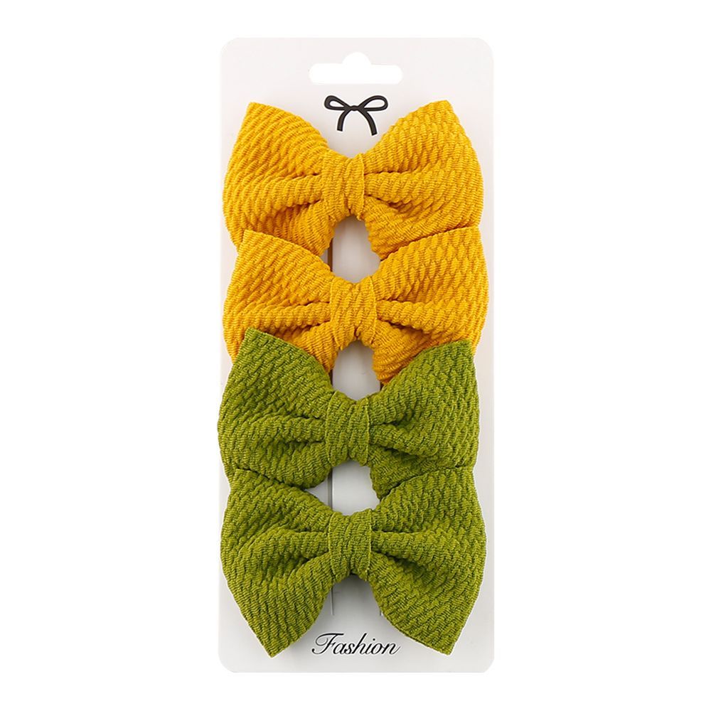 D' Daniela - Nisha Ribbon Bow Clip Set For Babies & Girls - Yellow & Green