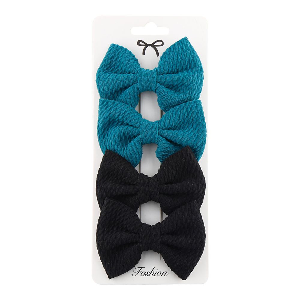 D' Daniela - Nisha Ribbon Bow Clip Set For Babies & Girls - Teal Blue & Black