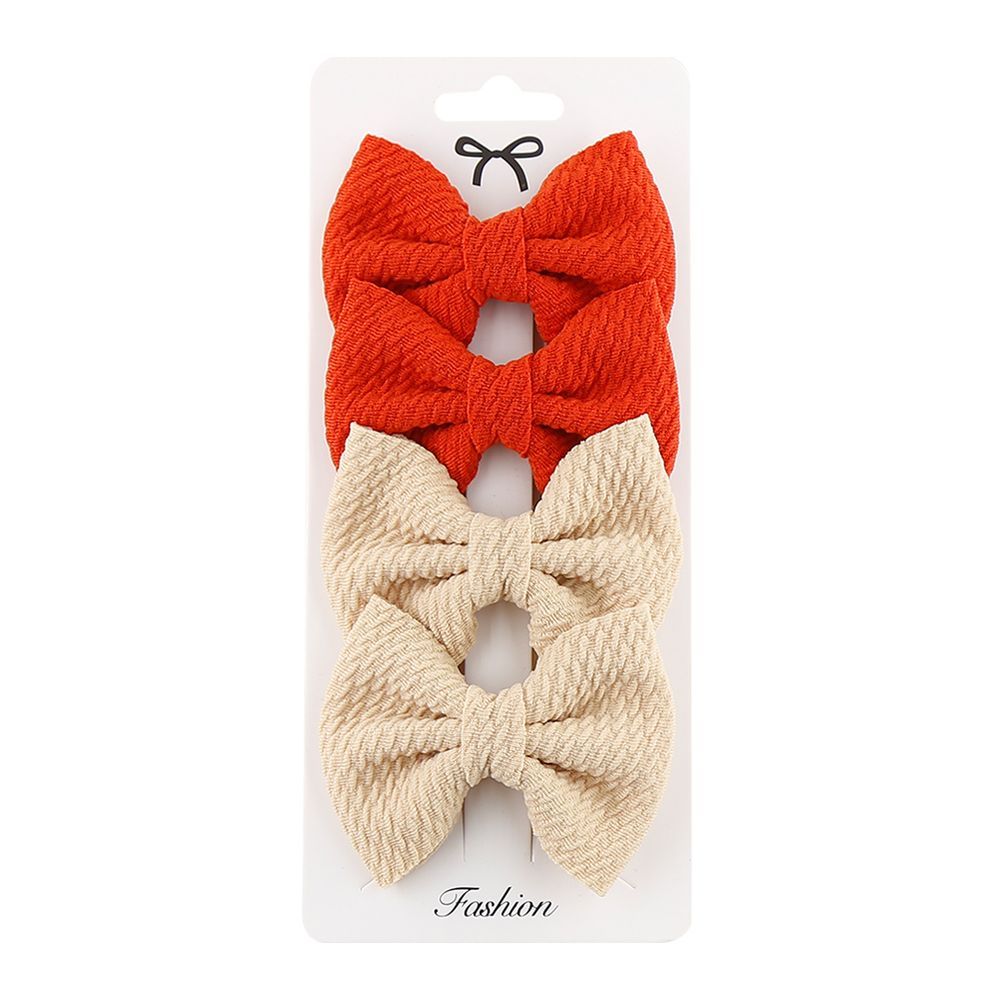 D' Daniela - Nisha Ribbon Bow Clip Set For Babies & Girls - Beige & Red