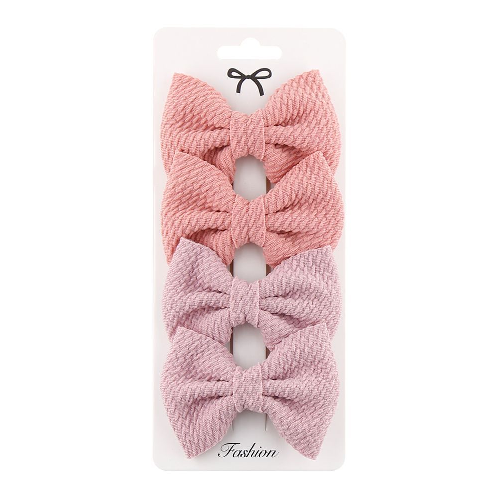 D' Daniela - Nisha Ribbon Bow Clip Set For Babies & Girls - Peach & Dark Pink