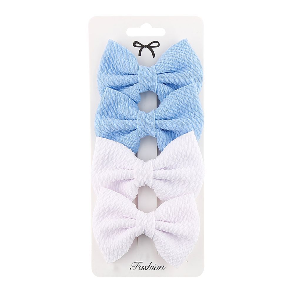 D' Daniela - Nisha Ribbon Bow Clip Set For Babies & Girls - Blue & White