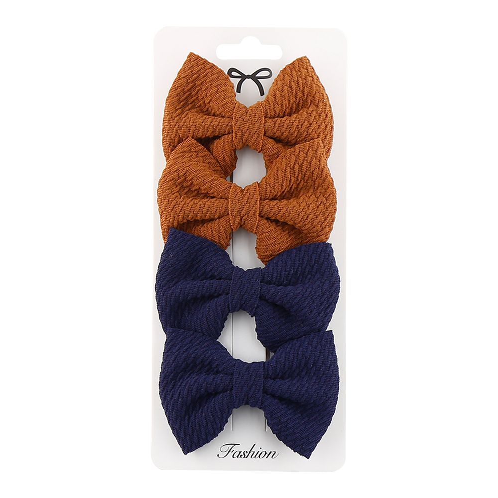 D' Daniela - Nisha Ribbon Bow Clip Set For Babies & Girls - Brown & Navy Blue