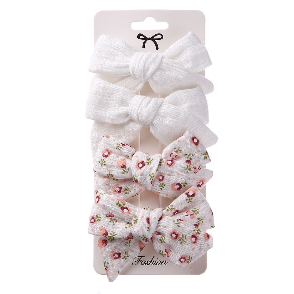 D' Daniela - Adella Ribbon Bow Clip Set For Babies & Girls - White & Floral