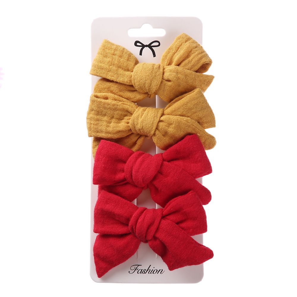 D' Daniela - Adella Ribbon Bow Clip Set For Babies & Girls - Yellow & Red