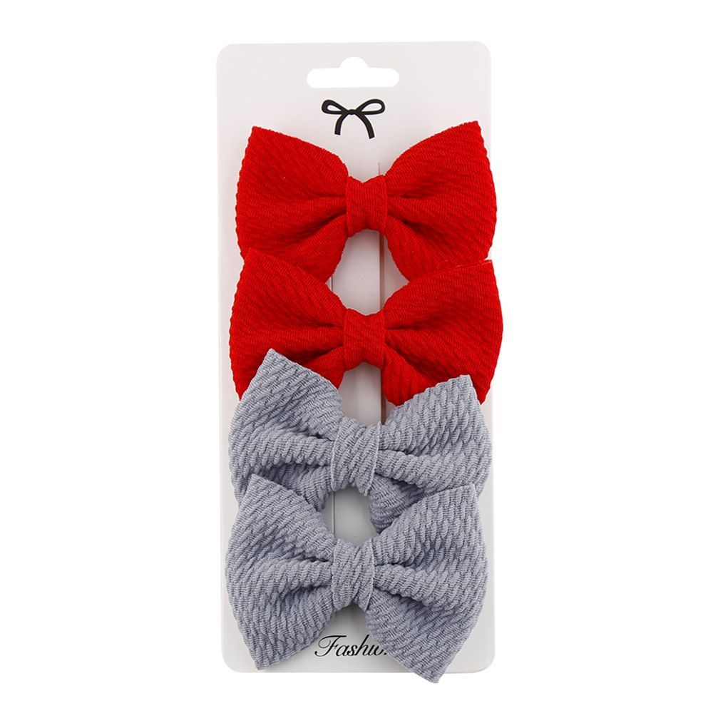 D' Daniela - Nisha Ribbon Bow Clip Set For Babies & Girls - Red & Grey