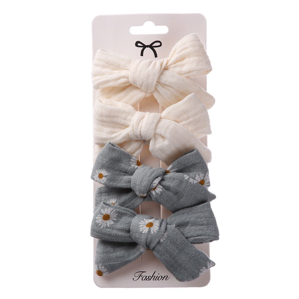 D' Daniela - Adella Ribbon Bow Clip Set For Babies & Girls - Cream & Blue