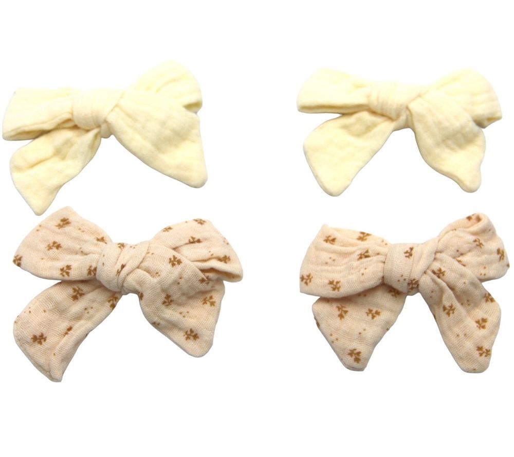 D' Daniela - Adella Ribbon Bow Clip Set - 4pcs - Cream/Beige