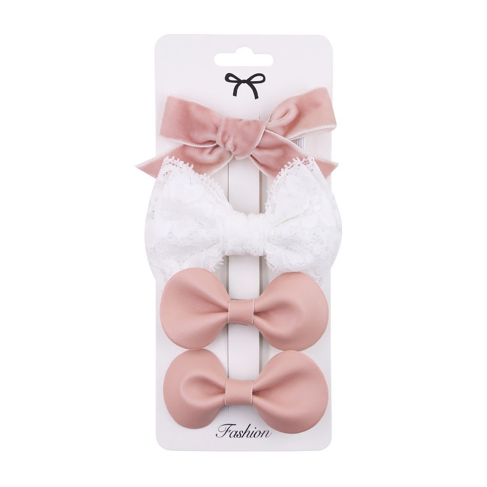 D' Daniela - Rana Ribbon Bow Clip Set For Babies & Girls - Dark Pink & White